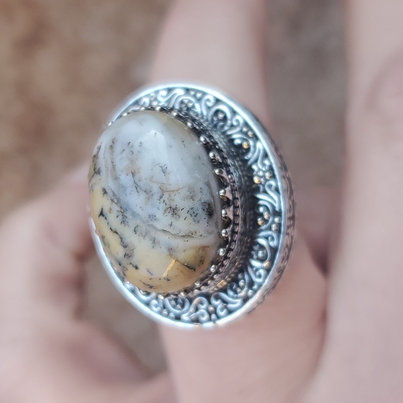 New Dendritic Opal 925 Silver Statement Ring. - Picture 3 of 16